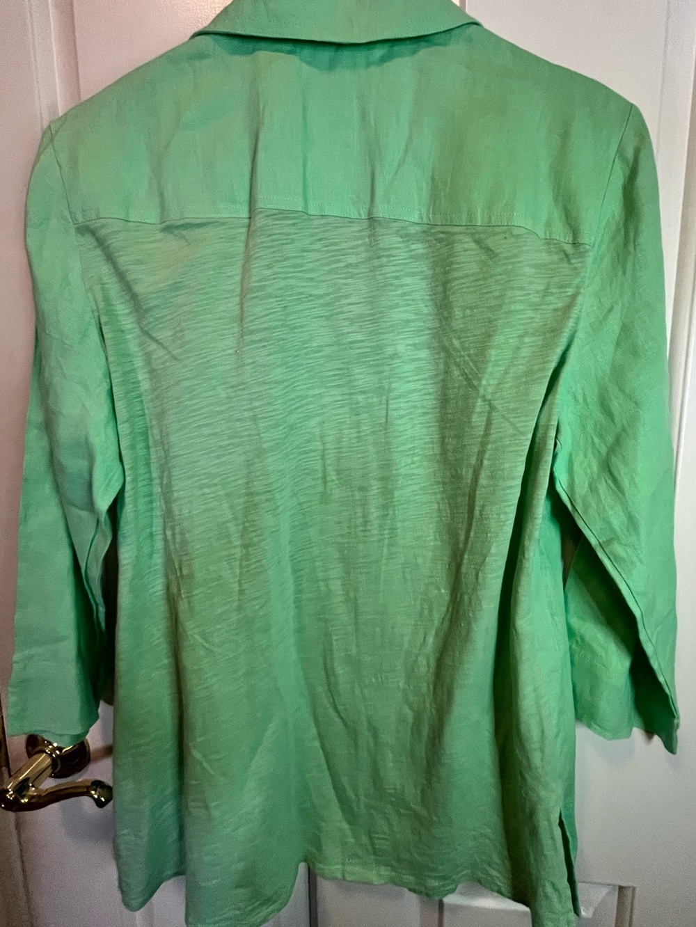 JM Collection Minty Green Linen & Cotton Top with Pocket Detail Sz 12 - Picture 2 of 6